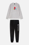 MENS GREY MARL PLAYSTATION LOGO FLEECE PYJAMA SET