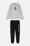 MENS GREY MARL PLAYSTATION LOGO FLEECE PYJAMA SET